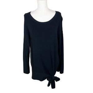 Halogen Sweater Women Medium Black Ribbed Tie Waist Long Sleeve Casual